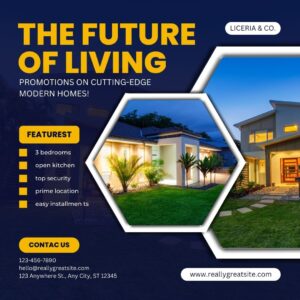 Blue and Yellow Promotions Modern Homes Facebook Post