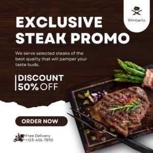 Dark Brown And White Modern Steak Promo Instagram Post