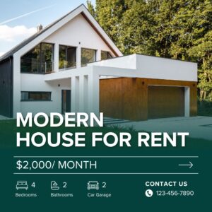 Dark Green Modern House for Rent Instagram Post