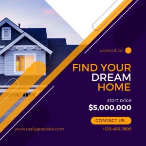 Purple And Yellow Modern Real Estate Promotion Facebook Post