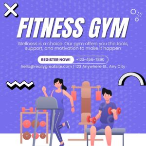 Purple and White Illustrative Fitness Gym Instagram Post